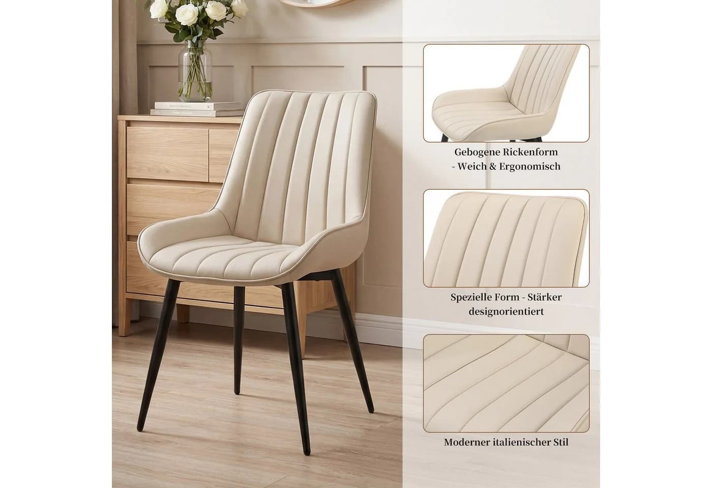 oyajia Esszimmerstuhl Set 2 St. Beige Kunstleder Metall - Bild 5