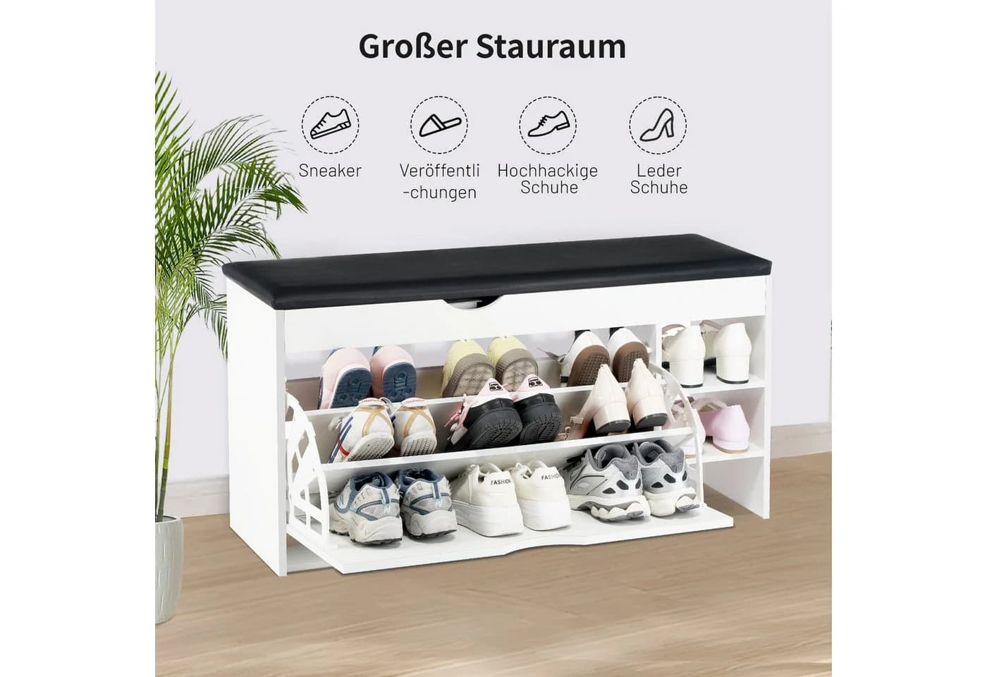 oyajia Schuhbank Sitzbank mit Stauraum Weiß Grau