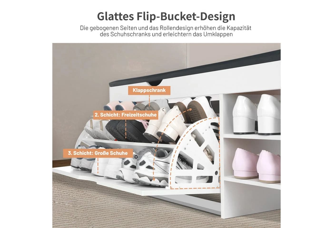 oyajia Schuhbank Sitzbank mit Stauraum Weiß Grau - Bild 3