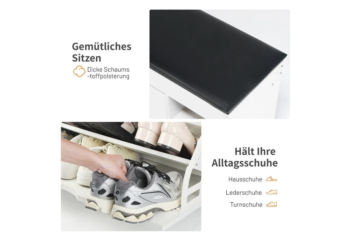 oyajia Schuhbank Sitzbank mit Stauraum Weiß Grau - Bild 4