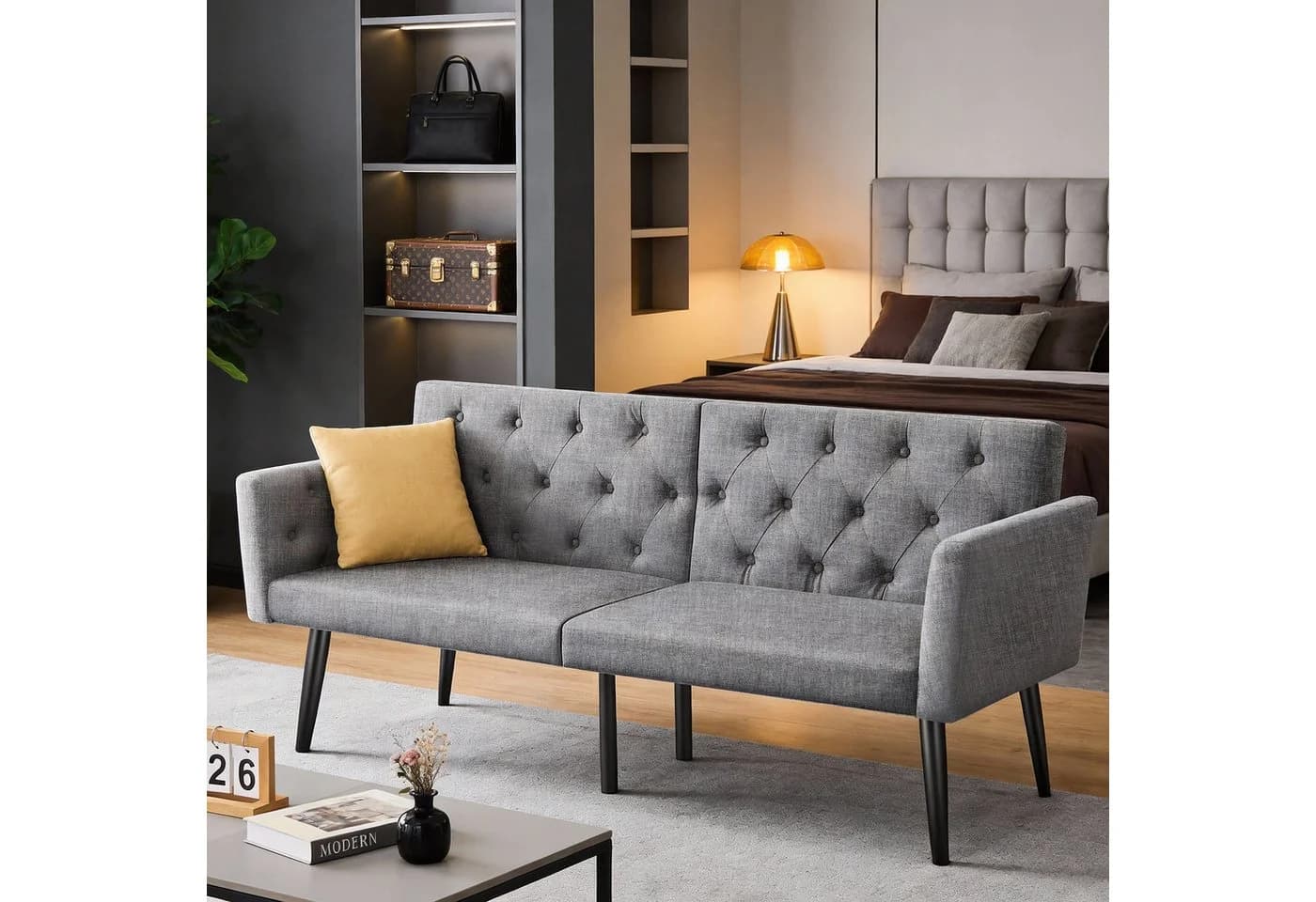 oyajia Schlafsofa 2-Sitzer mit verstellbarer Rückenlehne und Bettfunktion grau - Bild 3