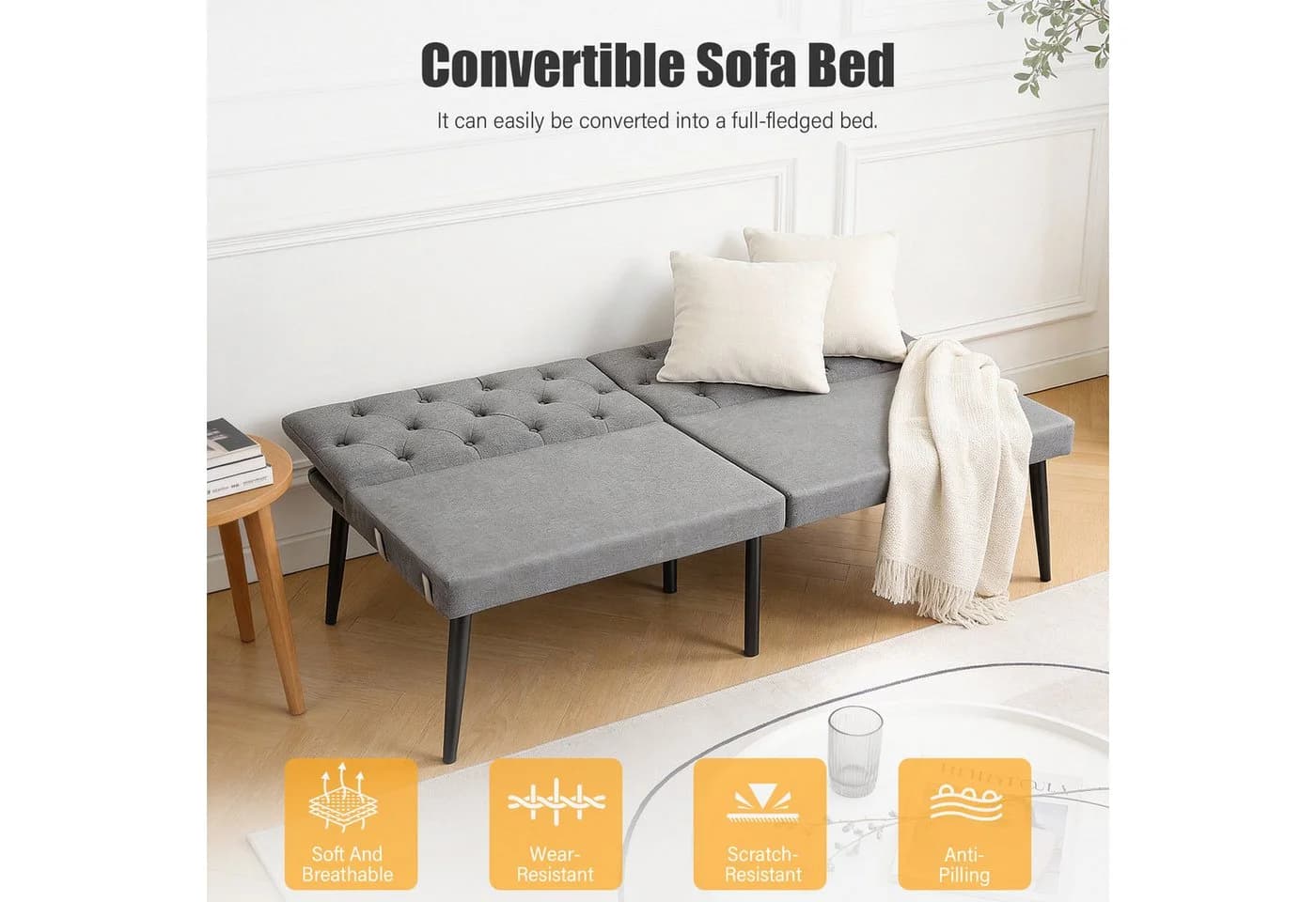 oyajia Schlafsofa 2-Sitzer mit verstellbarer Rückenlehne und Bettfunktion grau - Bild 4