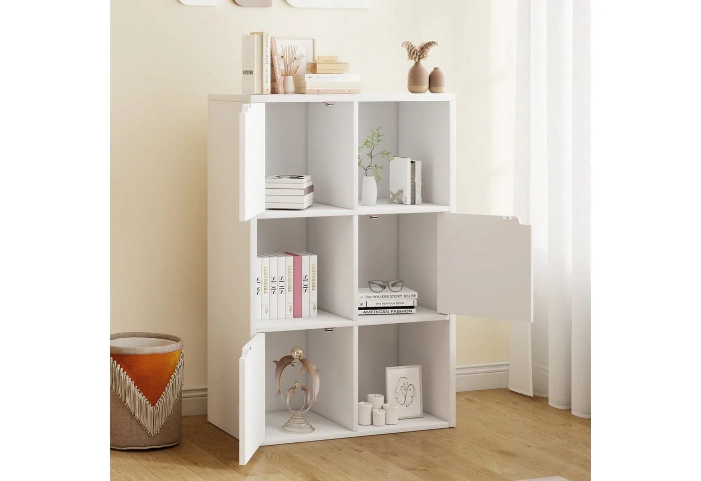 oyajia Bücherregal 6 Fächer mit 3 Türen Weiß Modernes Design - Bild 3