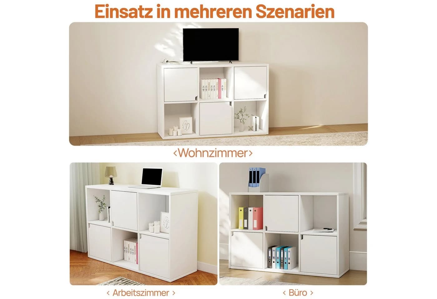 oyajia Bücherregal 6 Fächer mit 3 Türen Weiß Modernes Design - Bild 4
