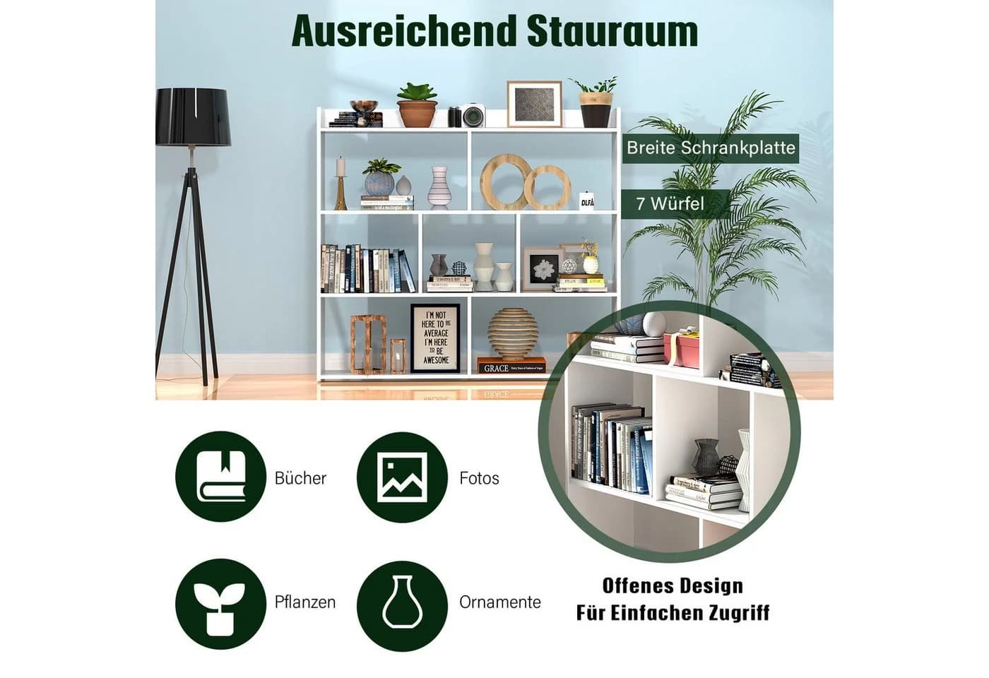 oyajia Bücherregal Würfelregal 7 Fächer Weiß Modern - Bild 5