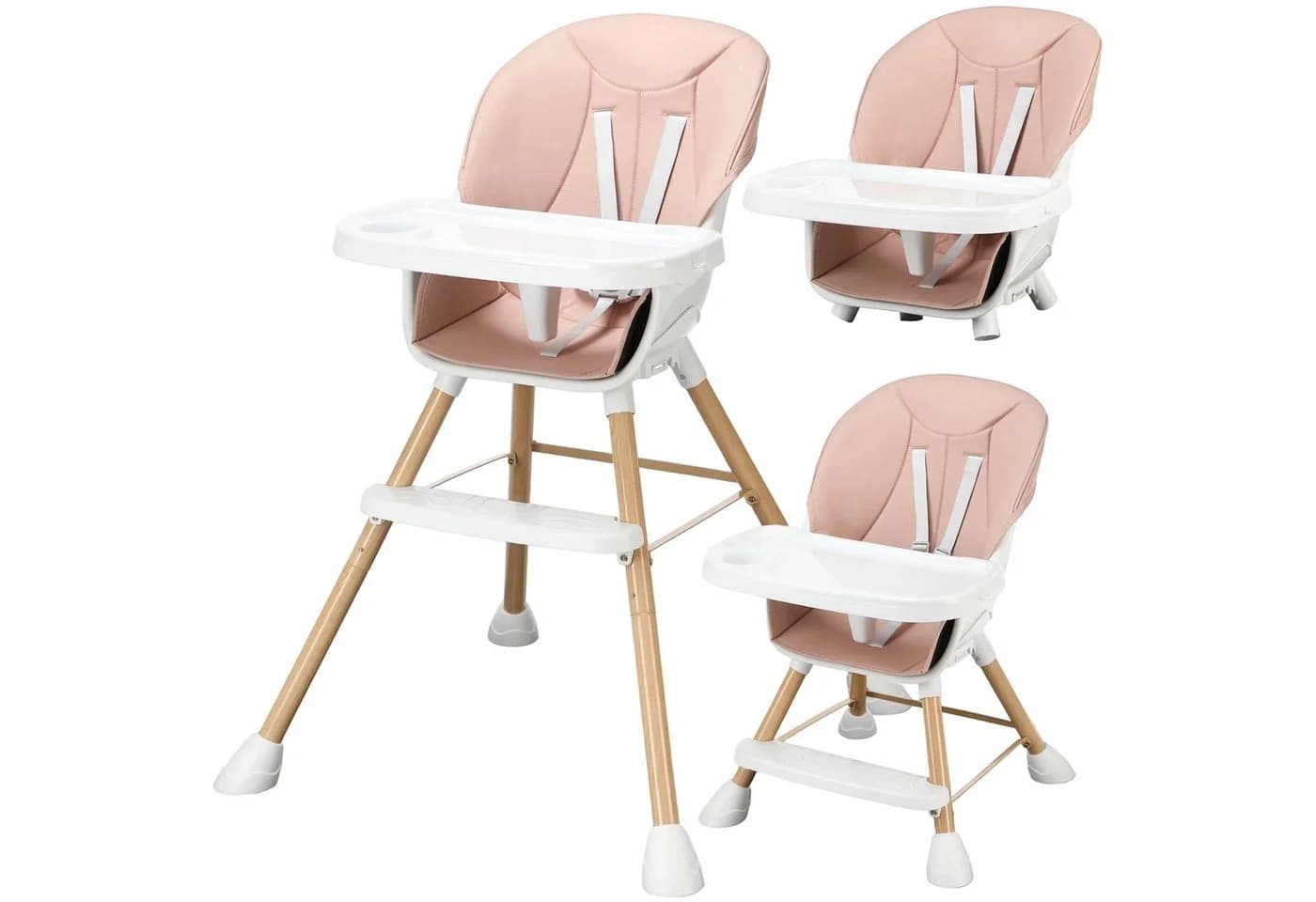 oyajia Kinderstuhl 3-in-1 Rosa Beige mit Tablett und 5-Punkt-Gurt - Bild 2