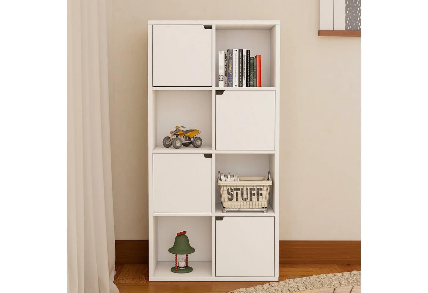 oyajia Bücherregal Weiß 8 Fächer 4 Türen Modern - Bild 2