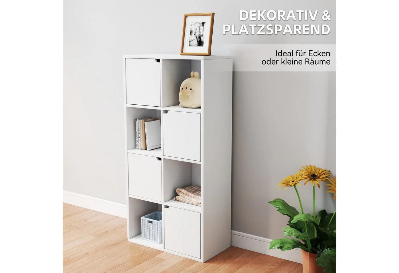oyajia Bücherregal Weiß 8 Fächer 4 Türen Modern - Bild 3