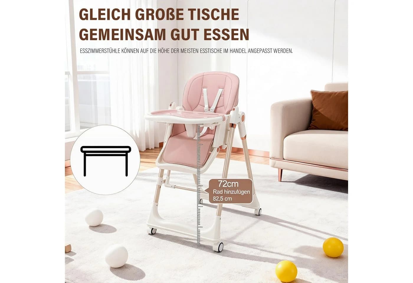 oyajia Hochstuhl Klappbar mit Esstablett Grau/Weiß - Bild 3