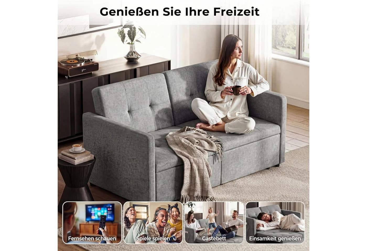oyajia Schlafsofa 3 in 1 Klappsofa Grau mit verstellbarer Rückenlehne - Bild 4