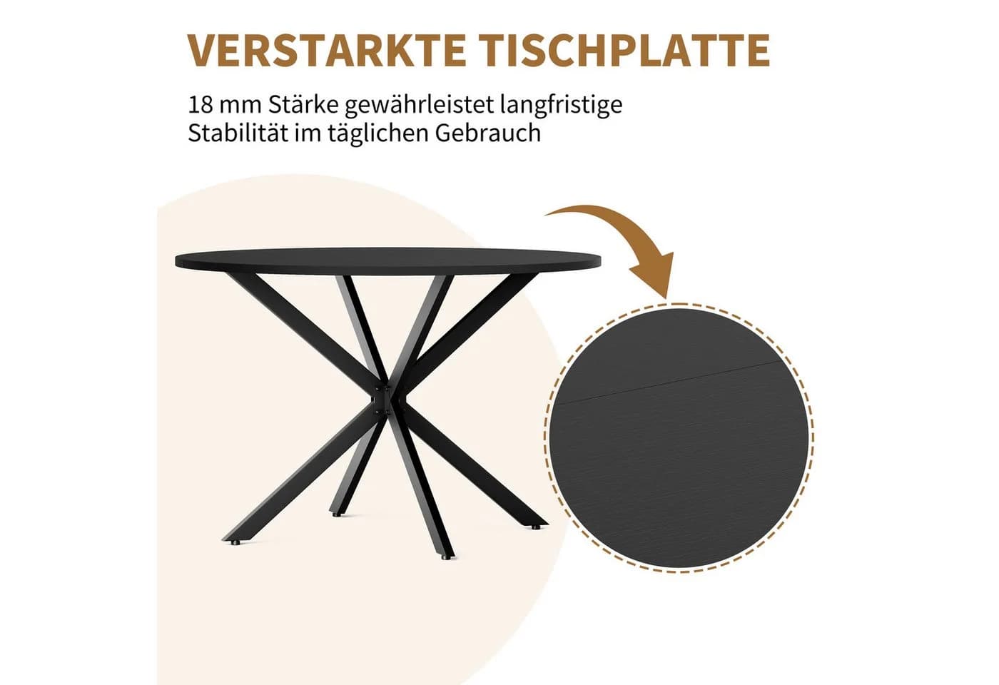Fine Life Pro Runder Esstisch Schwarz mit X-Stahlbeinen - Bild 4