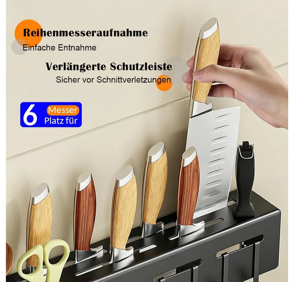Fine Life Pro Messerleiste 60cm Schwarz/Silber mit 10 Haken