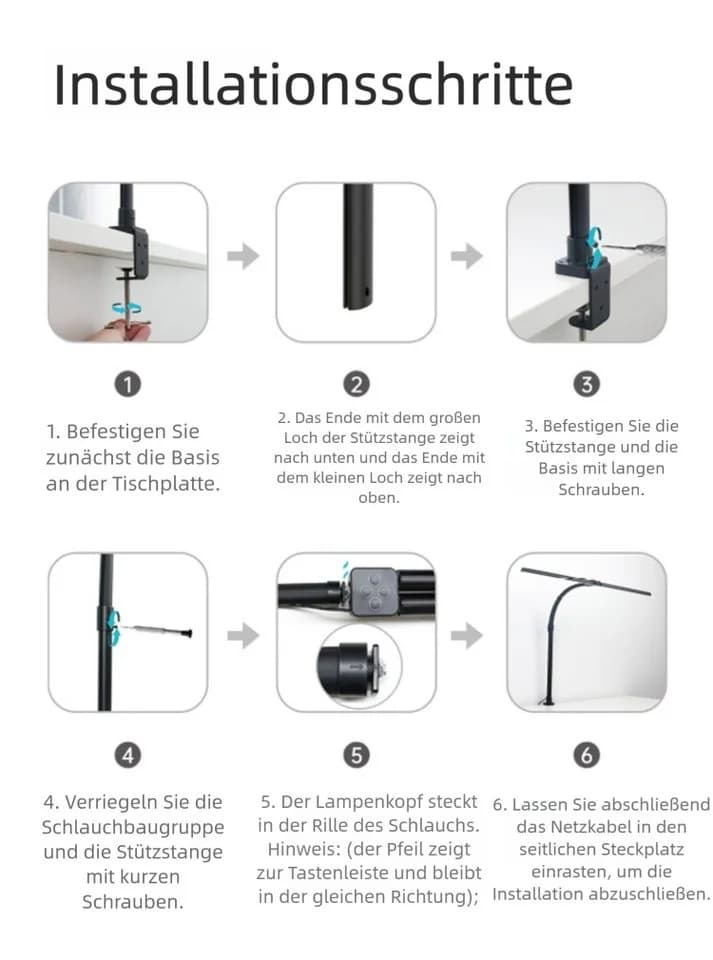 VEKROBOT LED Schreibtischlampe Schwarz Dimmbar Klemme