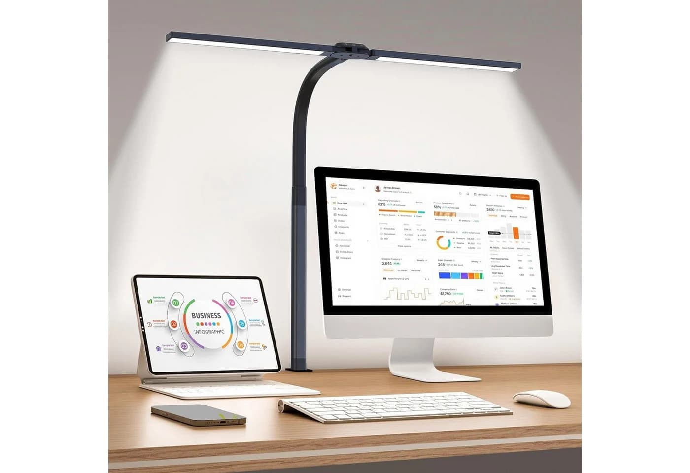 VEKROBOT LED Schreibtischlampe Schwarz Dimmbar Klemme - Bild 2