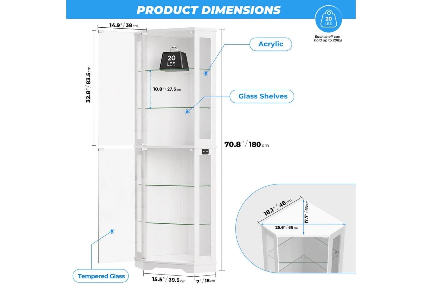 BROTTAR Eckvitrine weiß mit LED-Beleuchtung und Bewegungssensor - Bild 4