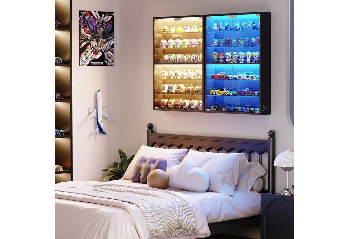 BROTTAR Hängevitrine Wandvitrine Schwarz/Weiß mit LED-Beleuchtung