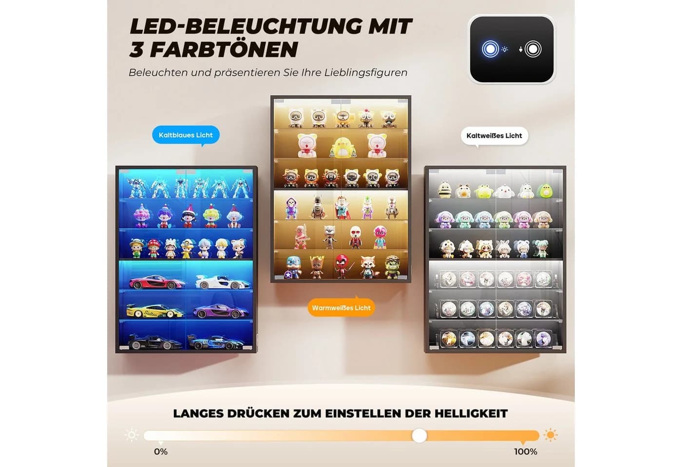 BROTTAR Hängevitrine Wandvitrine Schwarz/Weiß mit LED-Beleuchtung - Bild 4
