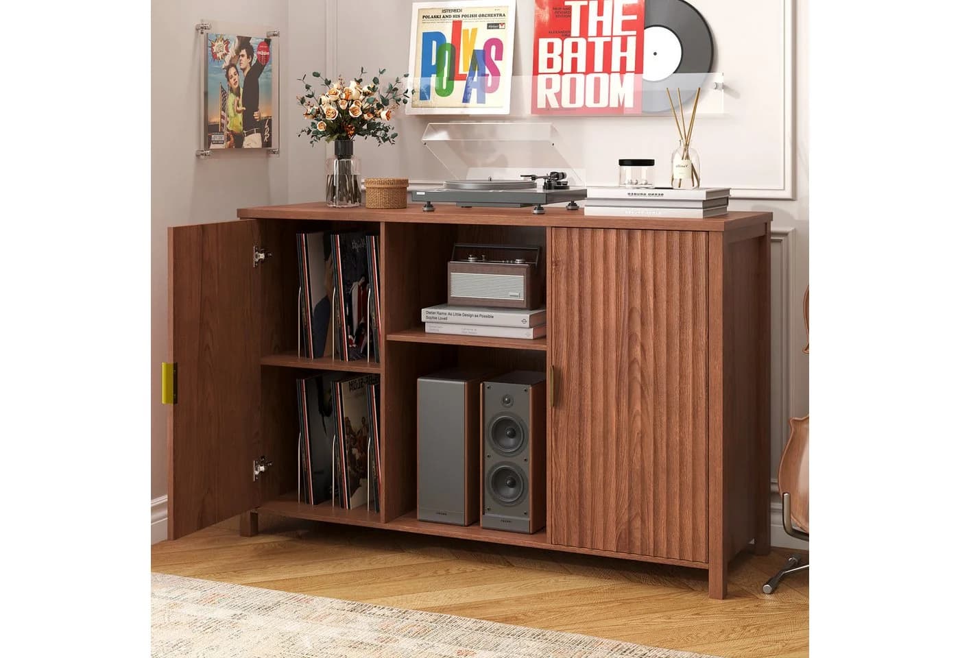 BROTTAR Sideboard Plattenspieler-Schrank Braun Rillentüren - Bild 2