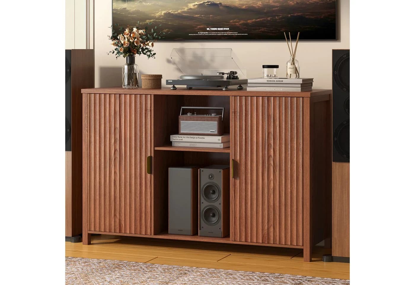 BROTTAR Sideboard Plattenspieler-Schrank Braun Rillentüren - Bild 3