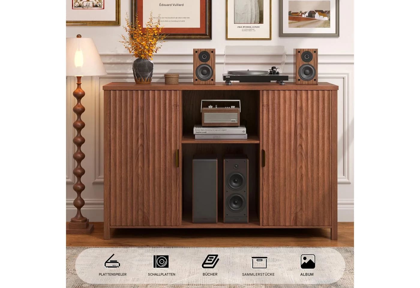 BROTTAR Sideboard Plattenspieler-Schrank Braun Rillentüren - Bild 5