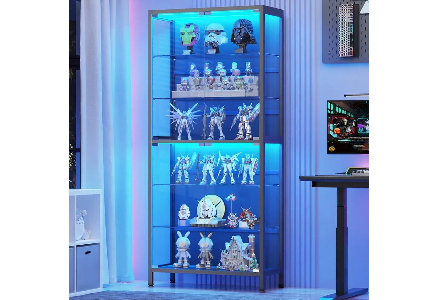 BROTTAR Glasvitrine mit LED-Beleuchtung und 6 Ebenen Schwarz