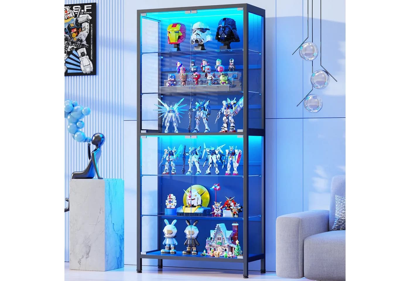 BROTTAR Glasvitrine mit LED-Beleuchtung und 6 Ebenen Schwarz - Bild 2