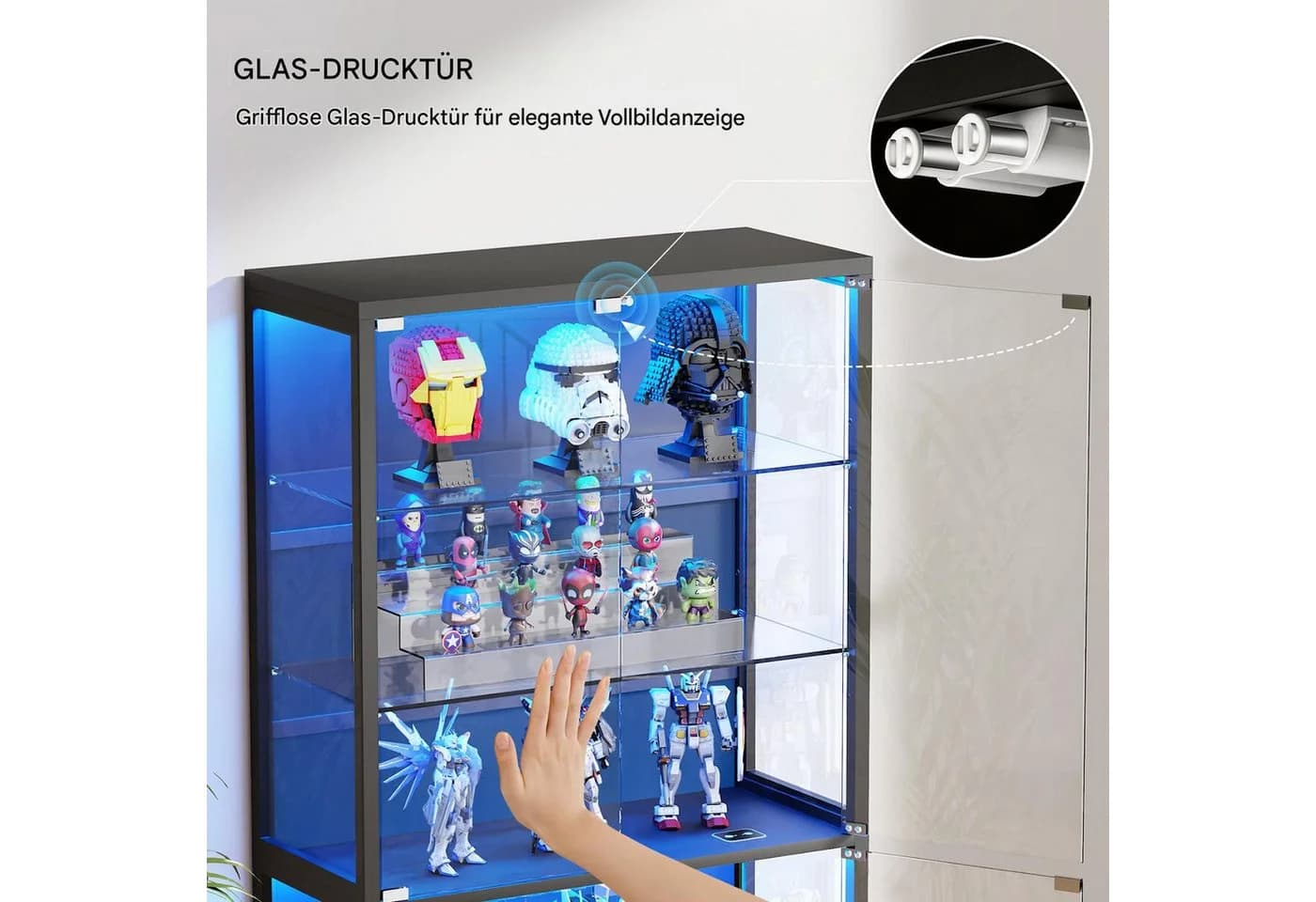 BROTTAR Glasvitrine mit LED-Beleuchtung und 6 Ebenen Schwarz - Bild 5