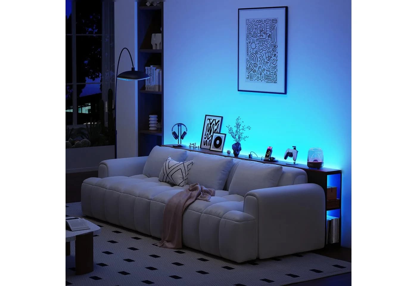 BROTTAR Beistelltisch hinter Sofa mit Ladestation Braun