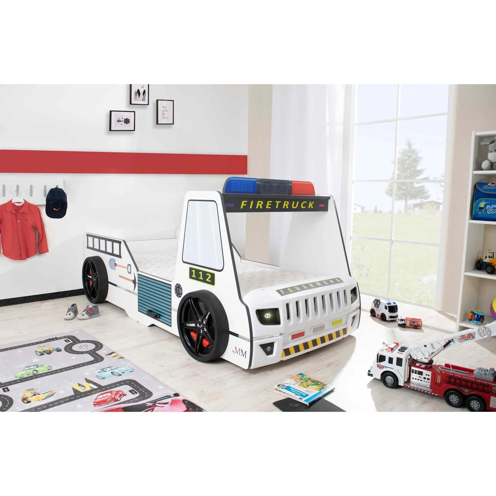 Feuerwehrbett Rio Firetruck Kinder 90x200 cm mit LED-Licht