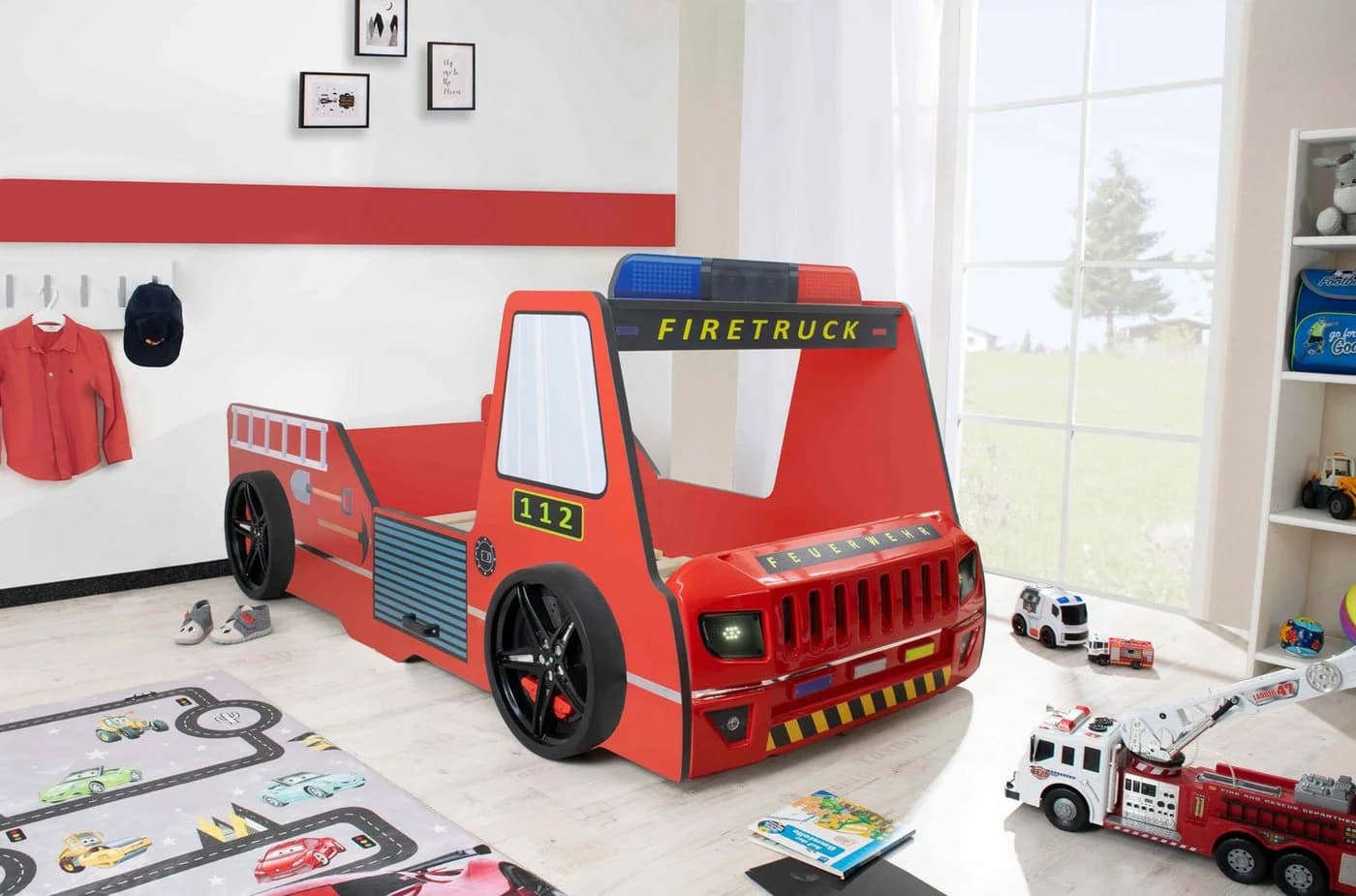Aileenstore Autobett Rio Feuerwehrbett mit LED Licht Hochglanz - Bild 3
