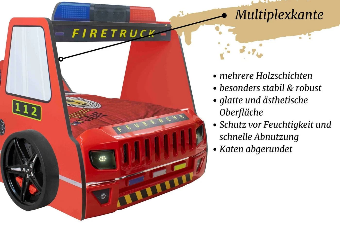 Aileenstore Autobett Rio Feuerwehrbett mit LED Licht Hochglanz - Bild 4