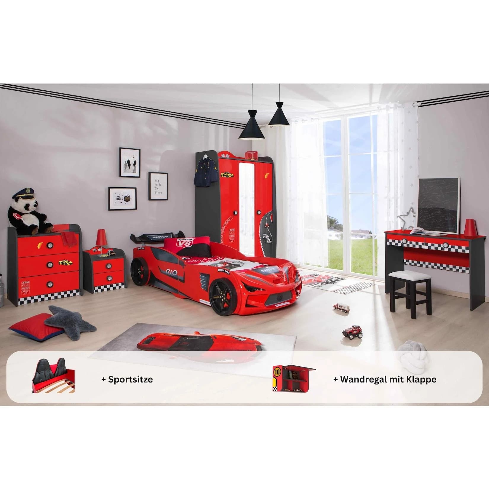 Kinderzimmer Set Autobett Rio 5-teilig Rot