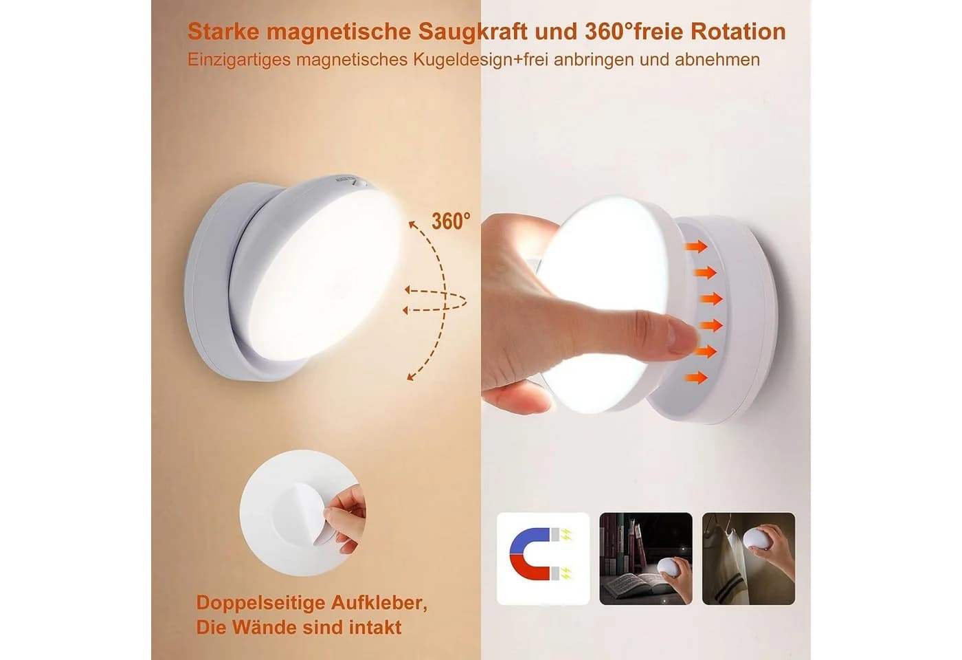 AKKEE LED Wandleuchte 360° Bewegungsmelder 3er-Set Warmweiß - Bild 4