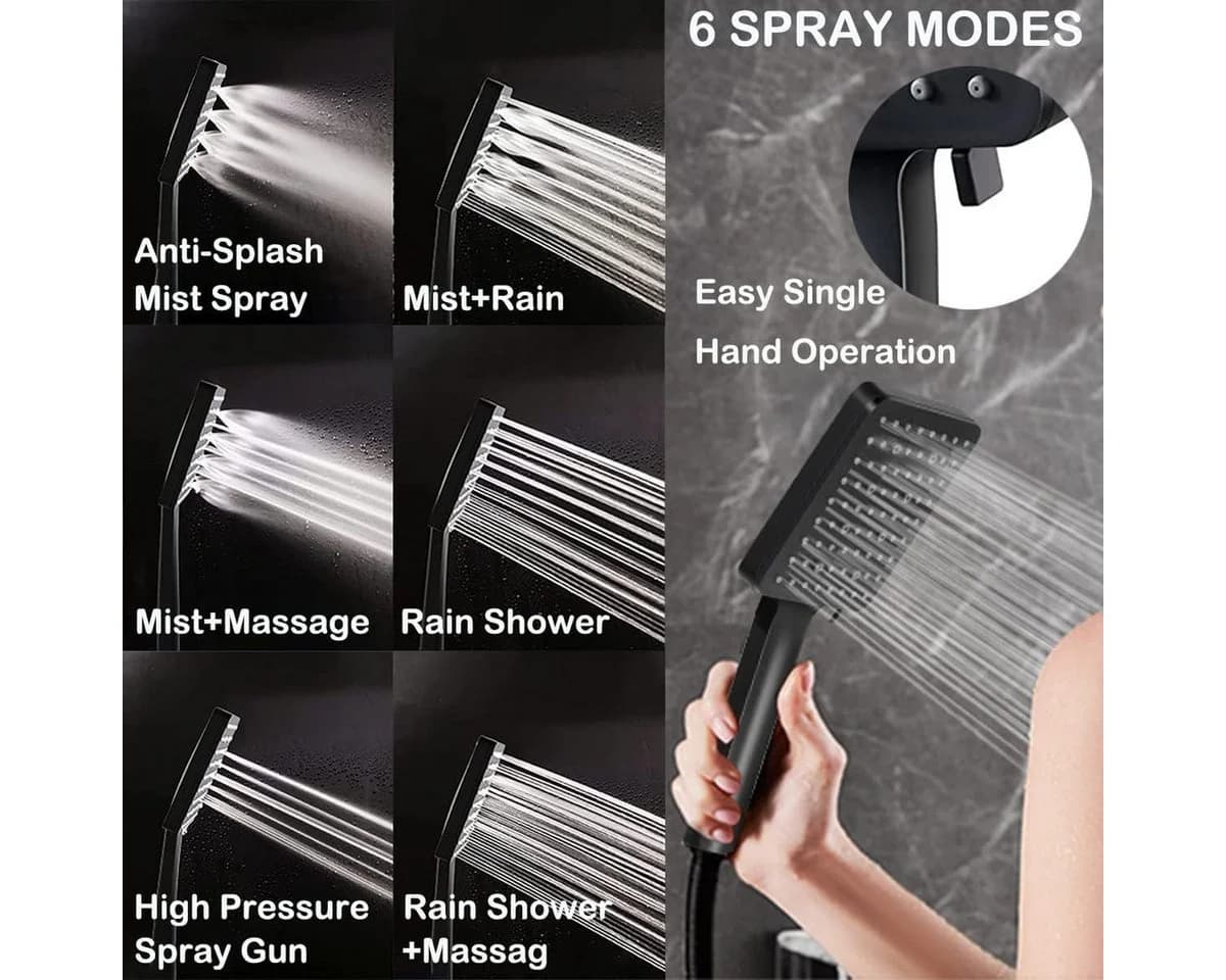 UE Stock Handbrause Universal 6 Modi Hochdruck Duschkopf Set mit 150cm Schlauch - Bild 4