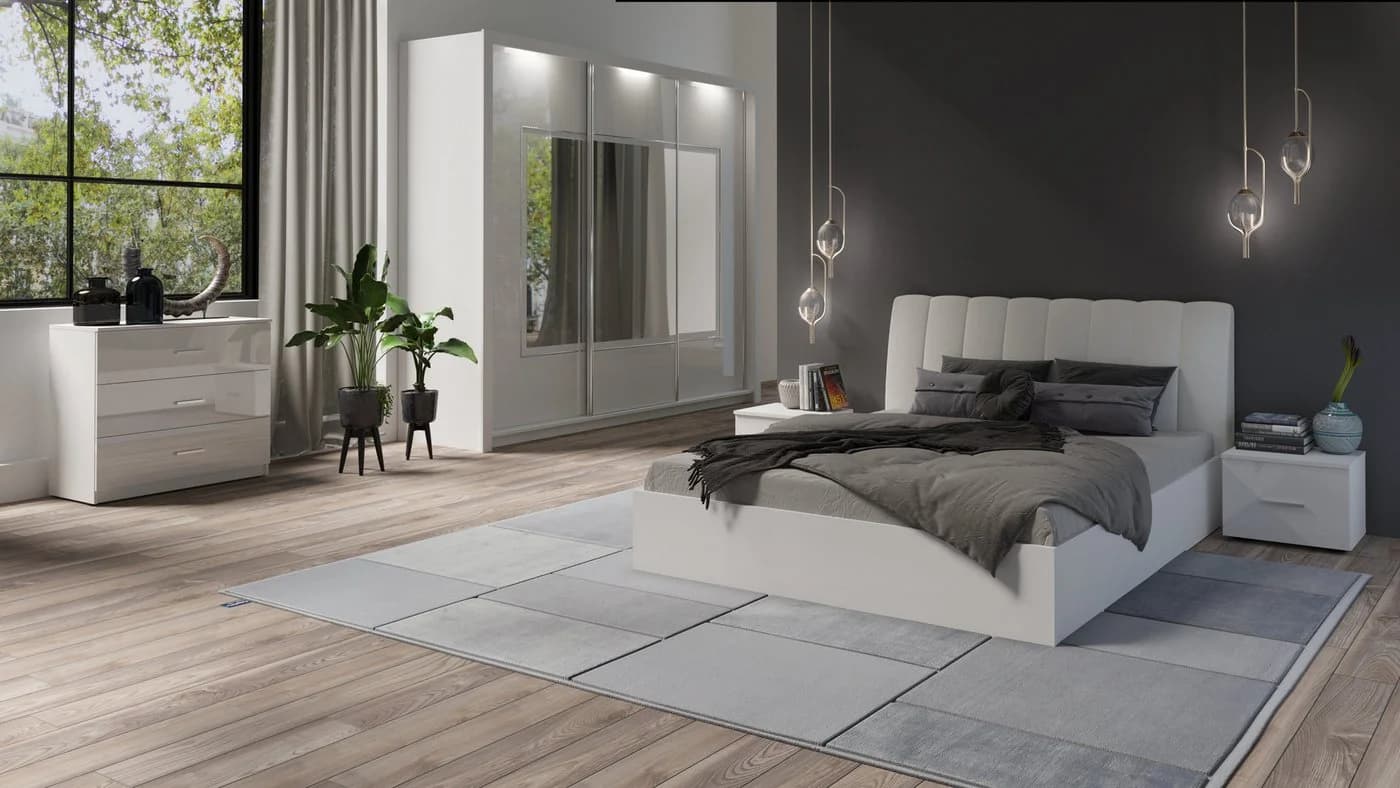 Möbel für Dich Komplettschlafzimmer Italia Hochglanz-Weiß Bett Schrank - Bild 2