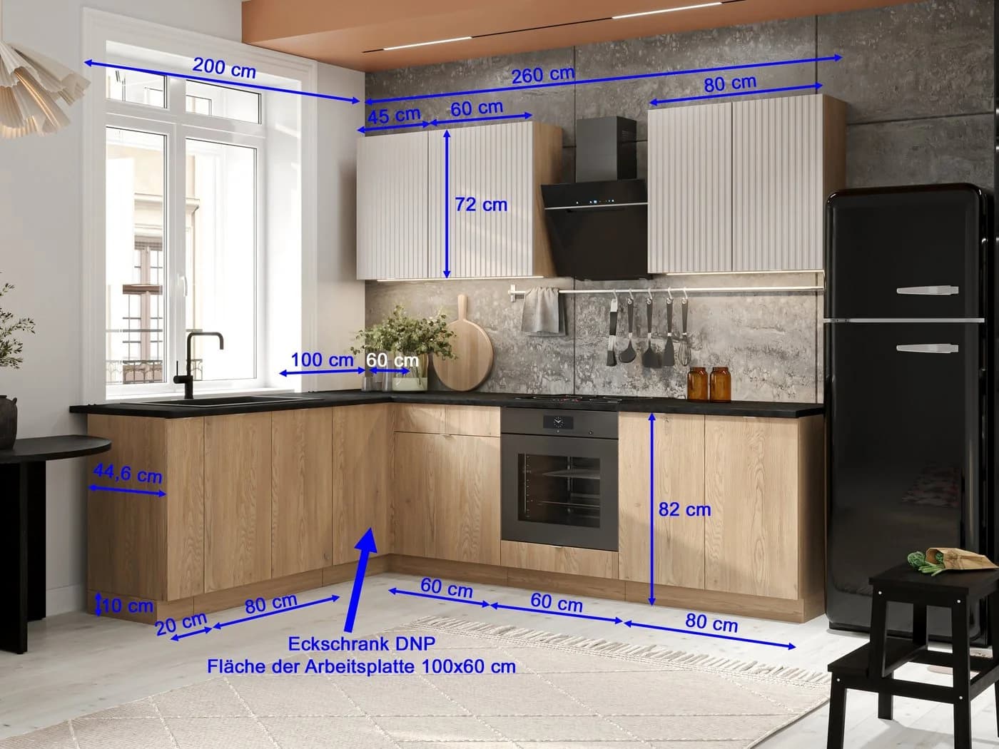 Möbel für Dich Eckküche Sofia 260x200 cm Beige/Eiche