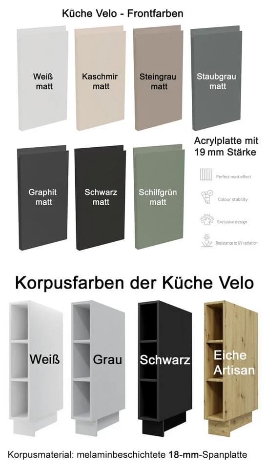Möbel für Dich Küchenzeile VELO 345 cm 11-teilig Steingrau matt - Bild 5