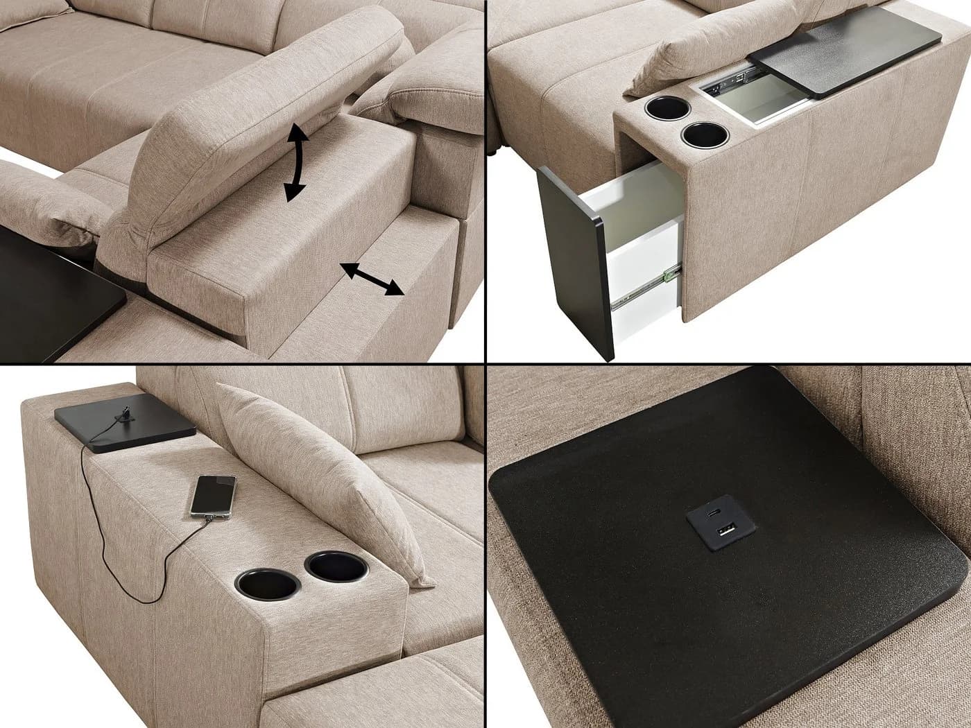 Möbel für Dich Ecksofa MINDY 3 Relax Beige mit USB, Minibar & Schlaffunktion - Bild 3