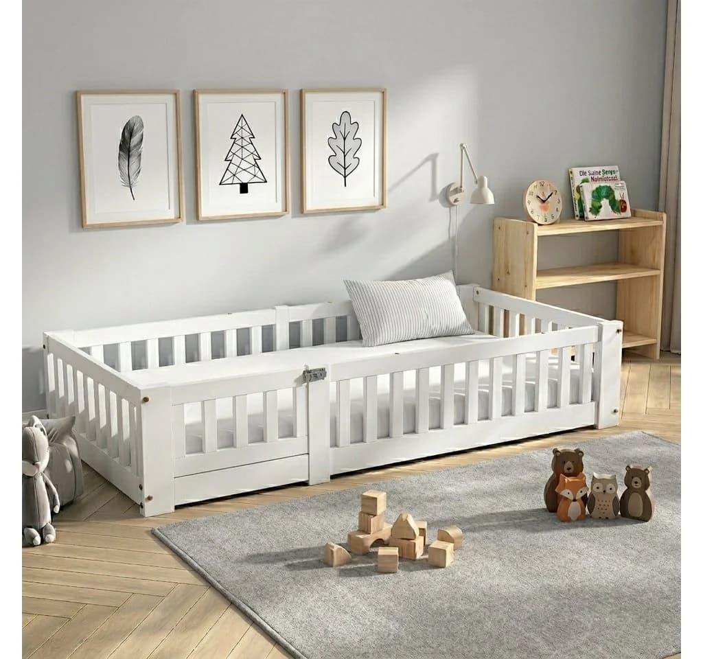 Simurq Kinderbett Montessori Weiß Kiefernholz 80x160 cm
