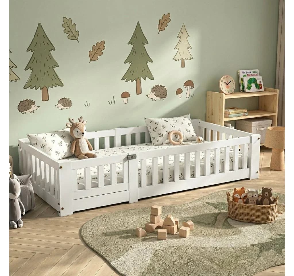 Simurq Kinderbett Montessori Weiß Kiefernholz 80x160 cm - Bild 2