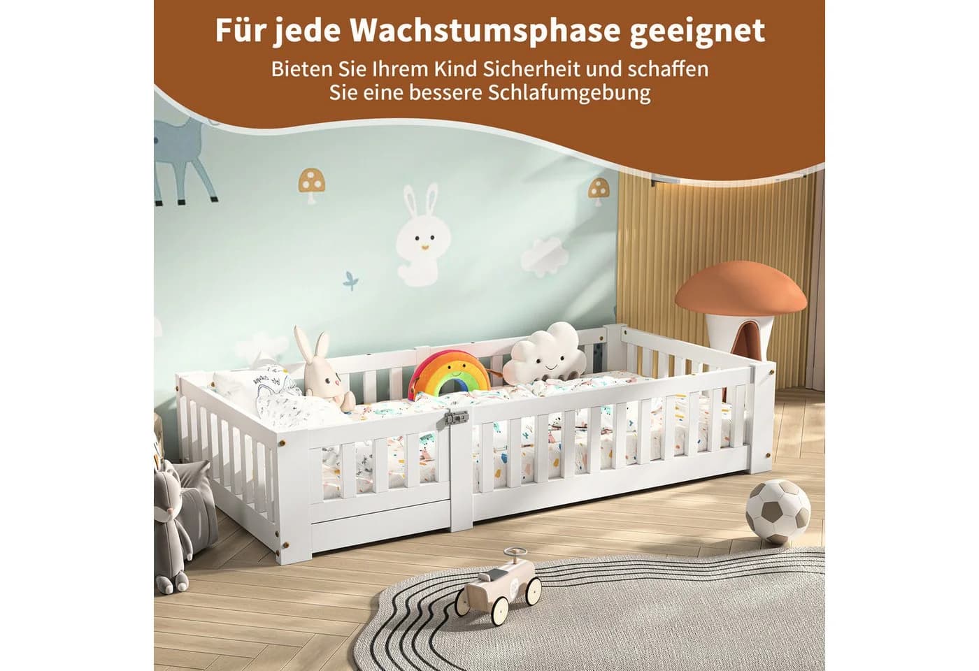 Simurq Kinderbett Montessori Weiß Kiefernholz 80x160 cm - Bild 3