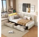 Simurq Polsterbett Beige mit LED, USB & Schubladen Bild 2