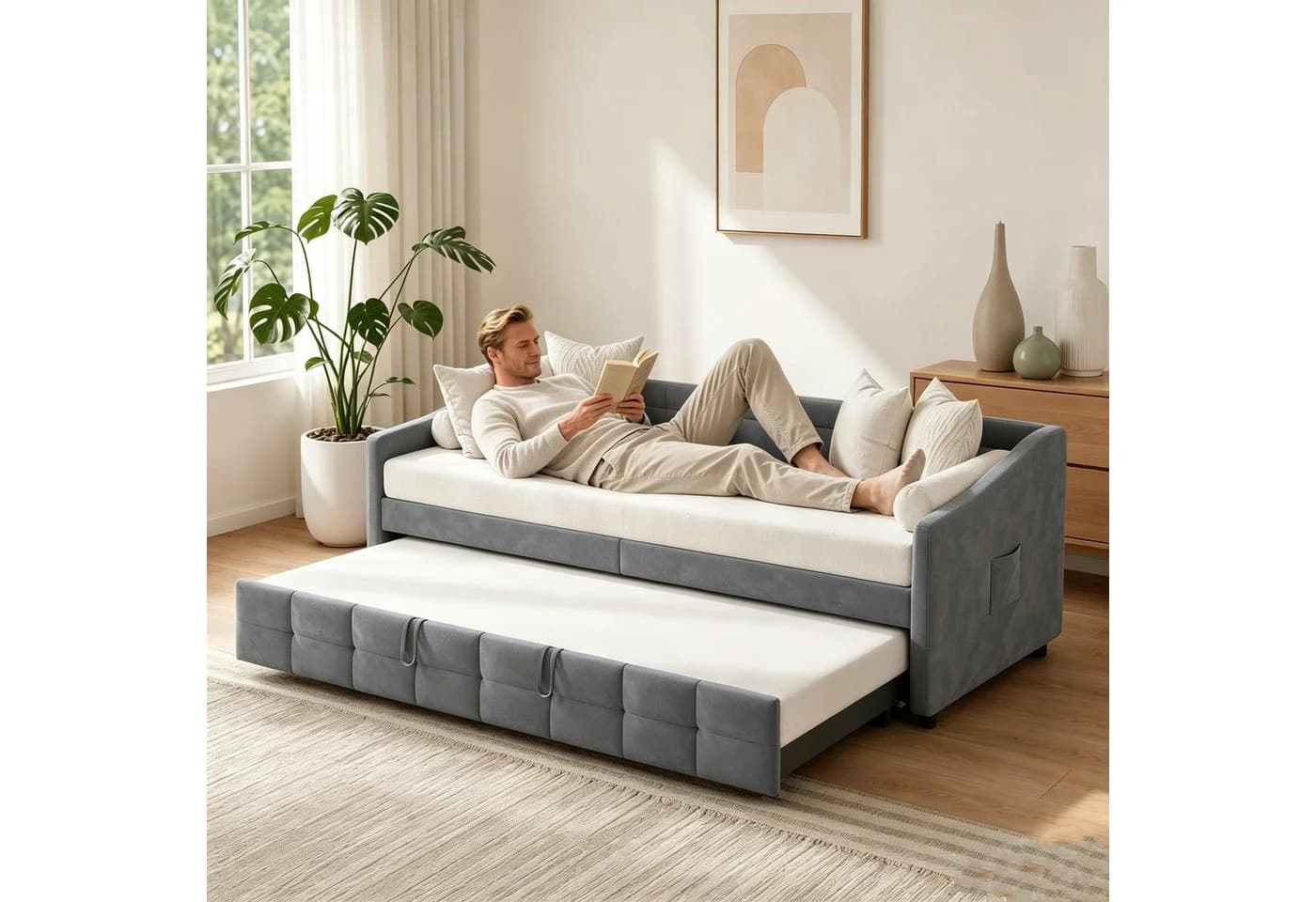 Simurq Schlafsofa grau Samt mit Lattenrost - Bild 4