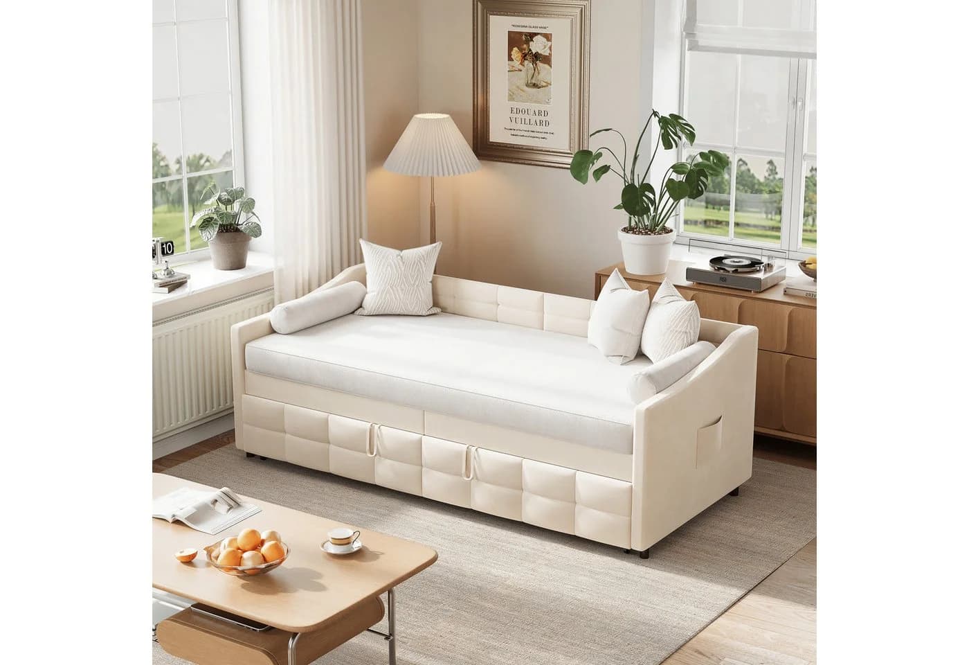 Simurq Schlafsofa Samt Beige Hydraulik Lattenrost - Bild 3