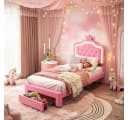 Simurq Kinderbett Rosa mit LED-Beleuchtung und Stauraum Bild 1