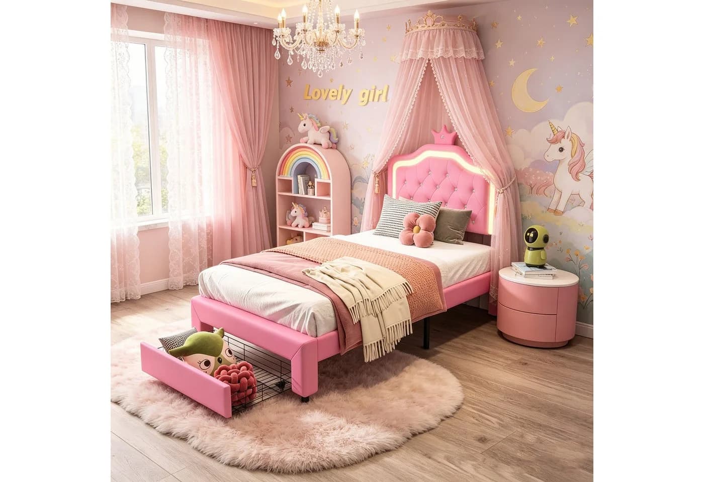 Simurq Kinderbett Rosa mit LED-Beleuchtung und Stauraum - Bild 2