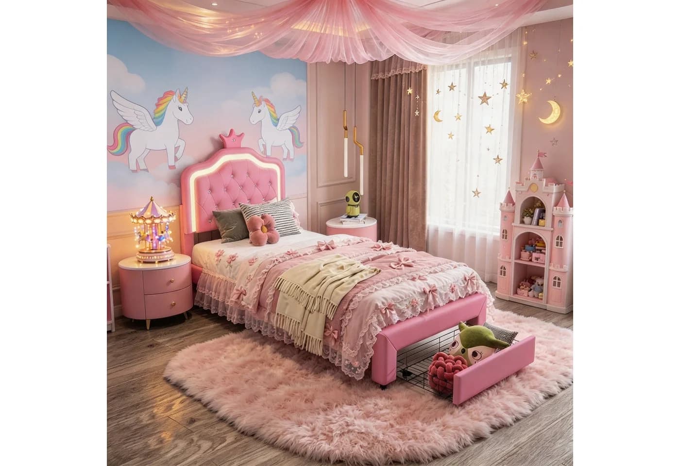 Simurq Kinderbett Rosa mit LED-Beleuchtung und Stauraum - Bild 3