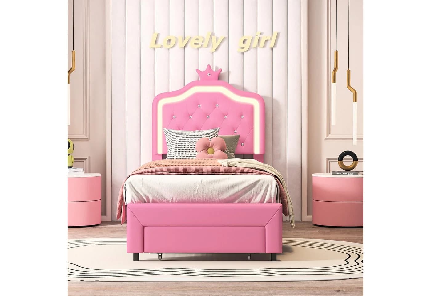 Simurq Kinderbett Rosa mit LED-Beleuchtung und Stauraum - Bild 4