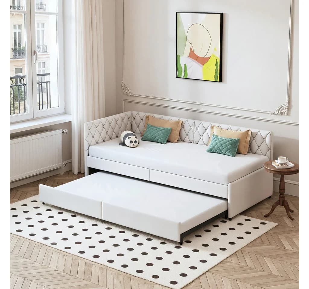 Simurq Schlafsofa Samt Beige Ausziehbar mit Lattenrost - Bild 2