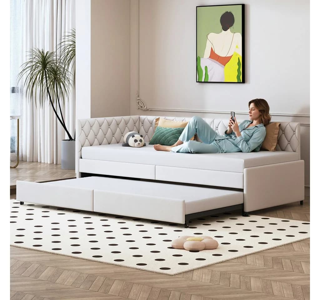 Simurq Schlafsofa Samt Beige Ausziehbar mit Lattenrost - Bild 3